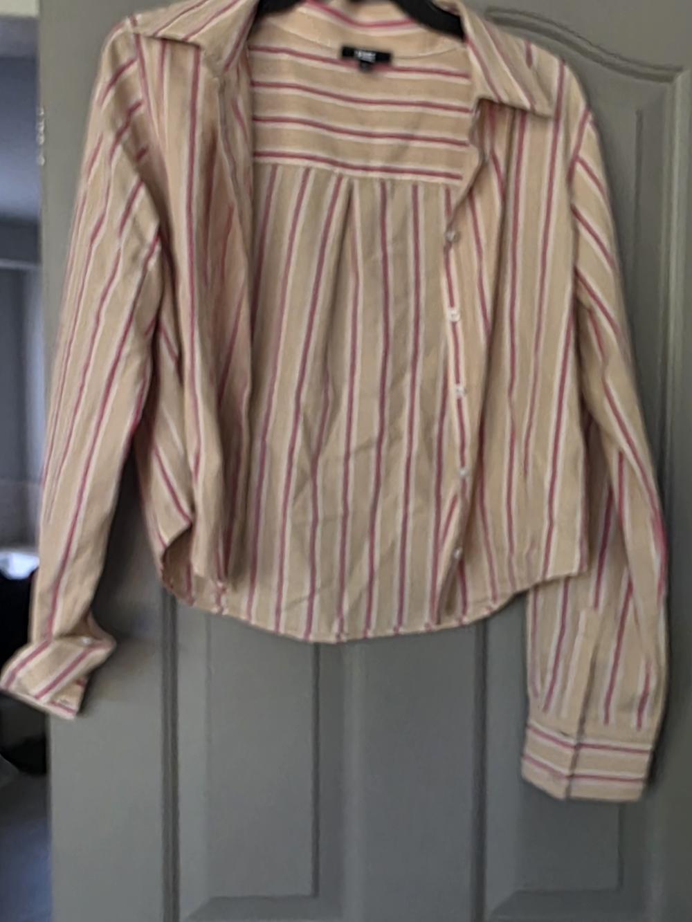 PAIGE Crop Beige Shirt with Pink & White Stripes